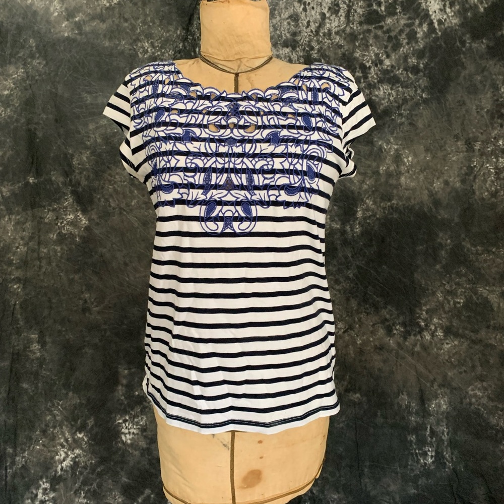 Anthropologie meadow rue embroidered stripe shirt
